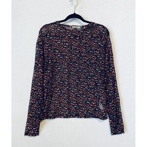 Zara Top Womens Large Mesh Animal Print Red Black Dolman Sleeve Stretch Boho